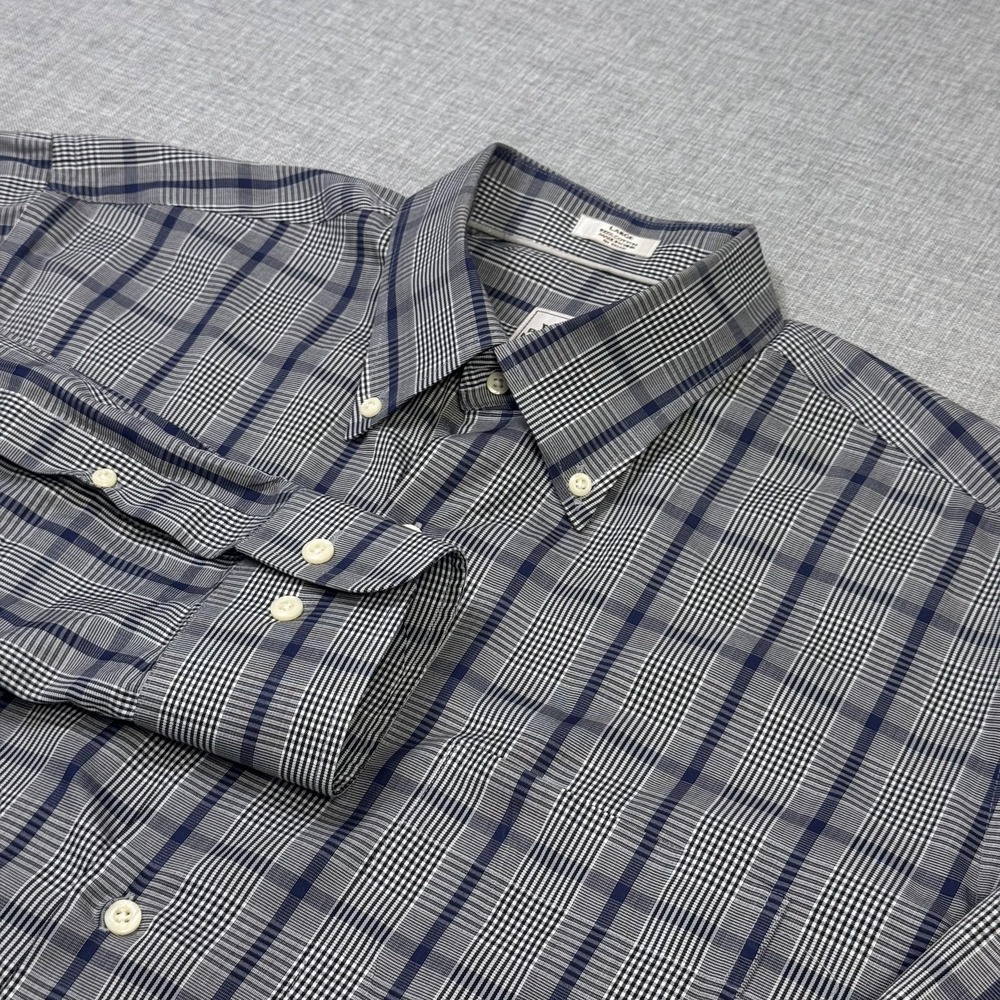 Peter Millar Dress Shirt Mens L Gray Plaid Button-Down Long Sleeve Classic Fit